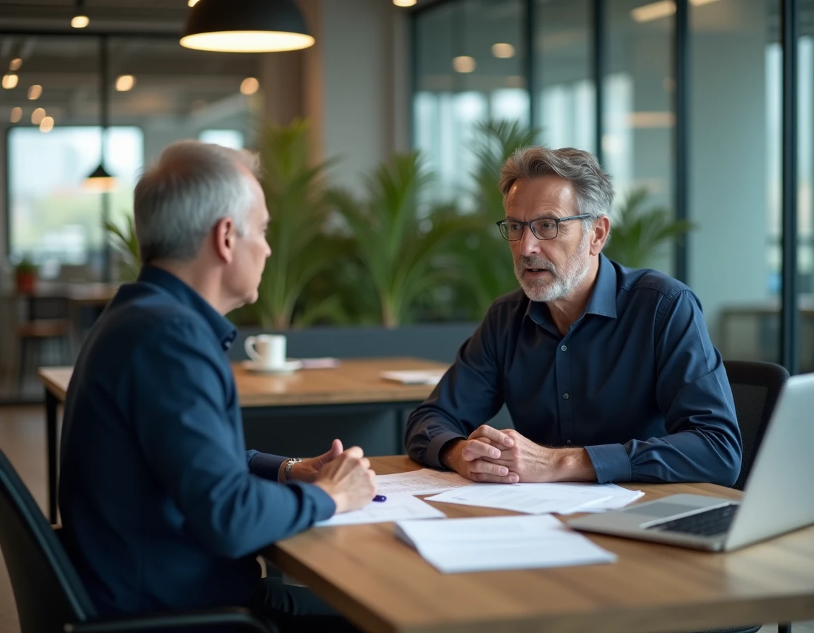 Entrepreneur discutant avec un intermédiaire privé pour l'accompagnement à la création de micro-entreprise