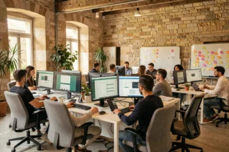 Équipe d'une agence web en Bourgogne-Franche-Comté travaillant sur des projets de création de sites internet