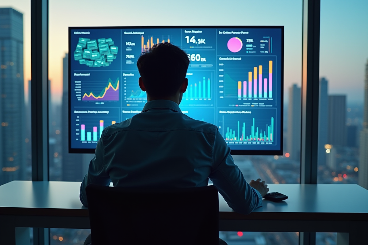 Personne analysant des données marketing sur un grand ecran