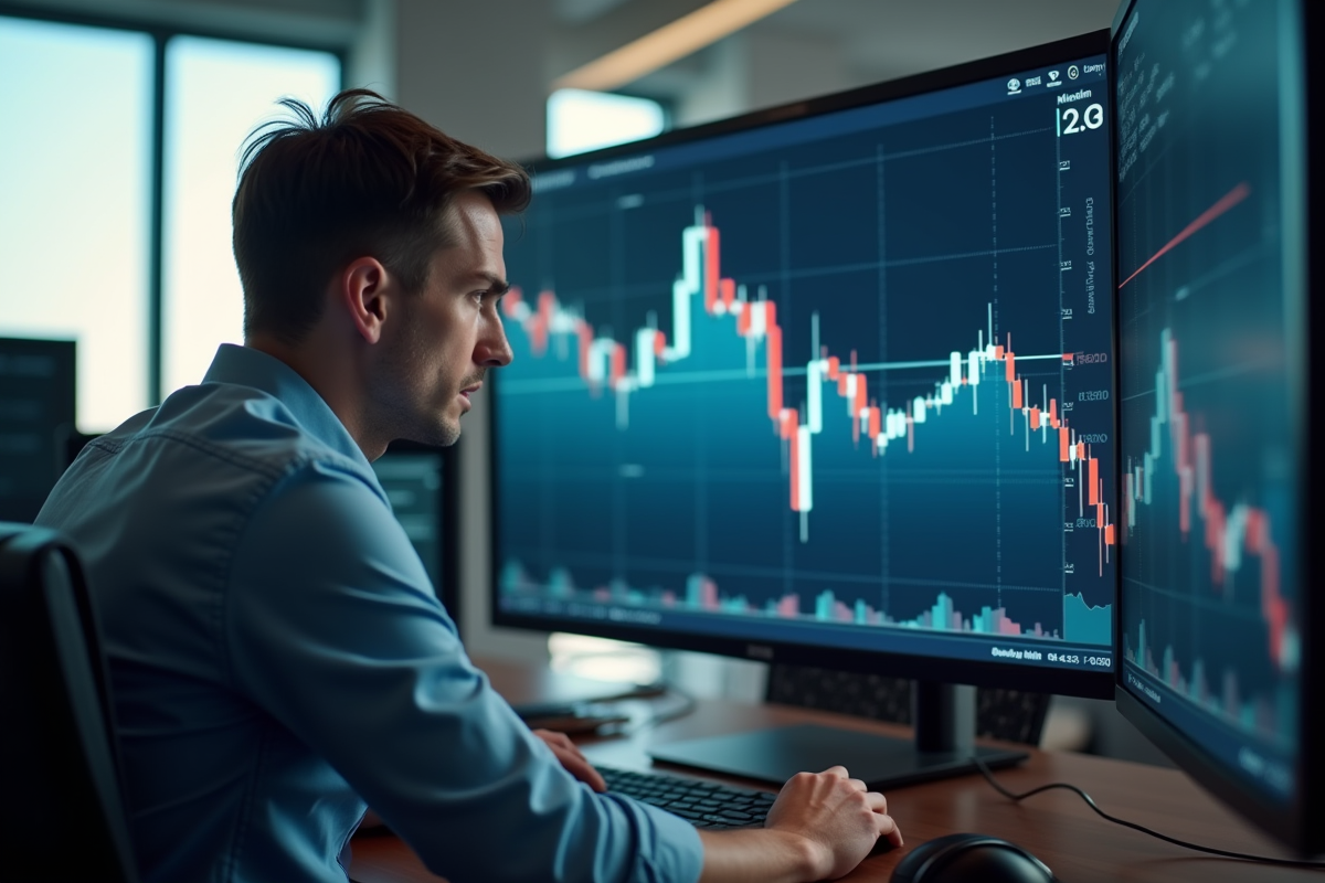 Analyste inquiet regardant le graphique Michelin en baisse