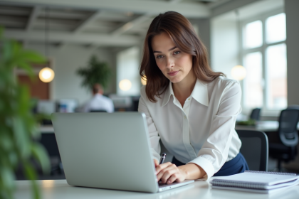 Assistante RH femme au bureau avec rapport salarial