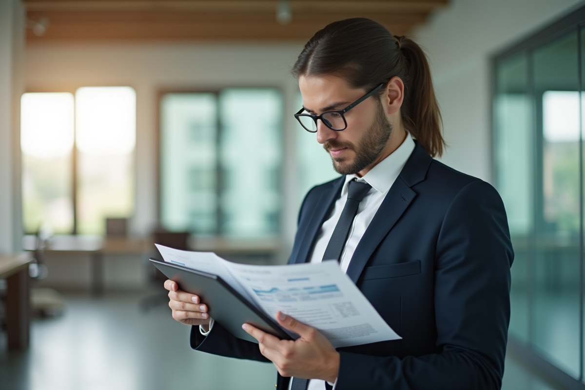 Auditeur examinant des rapports financiers avec tablette