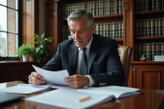 Avocat québécois en costume dans son bureau
