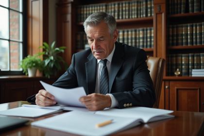 Avocat québécois en costume dans son bureau