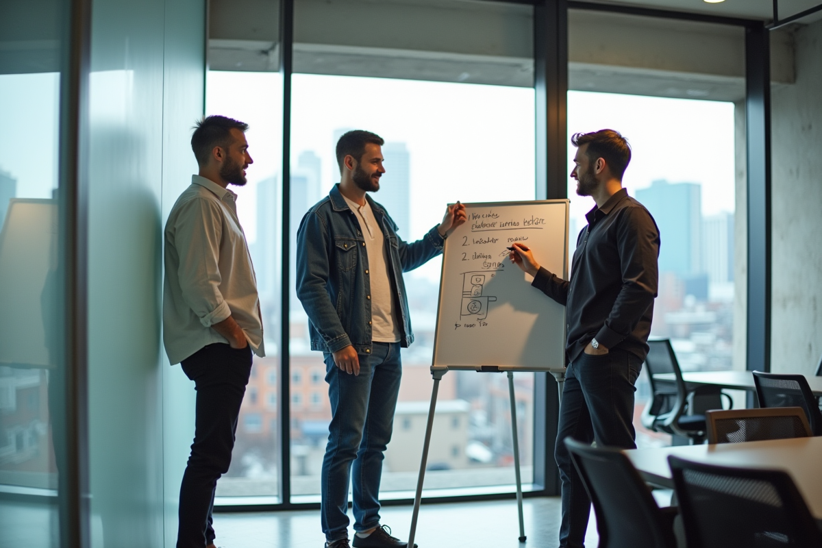 Trois collègues discutant autour d