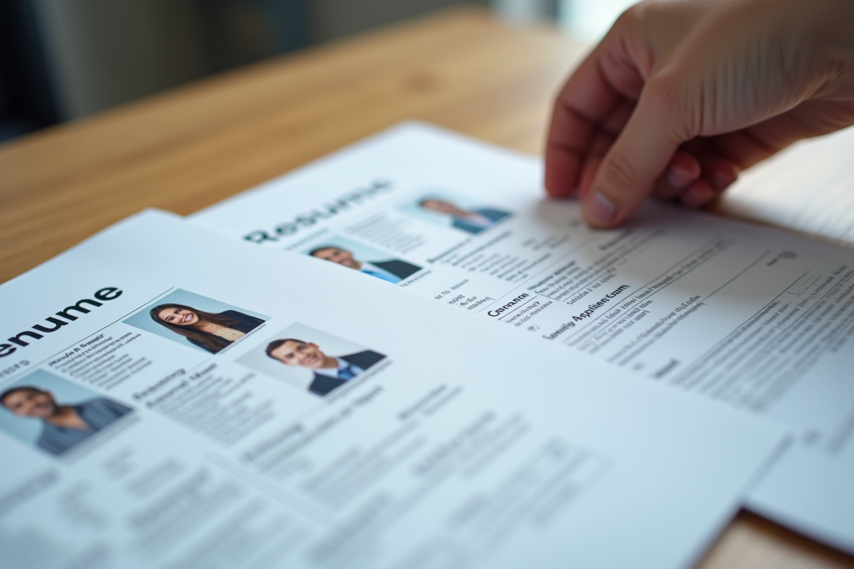 Deux CV sur une table avec une main qui en prend un