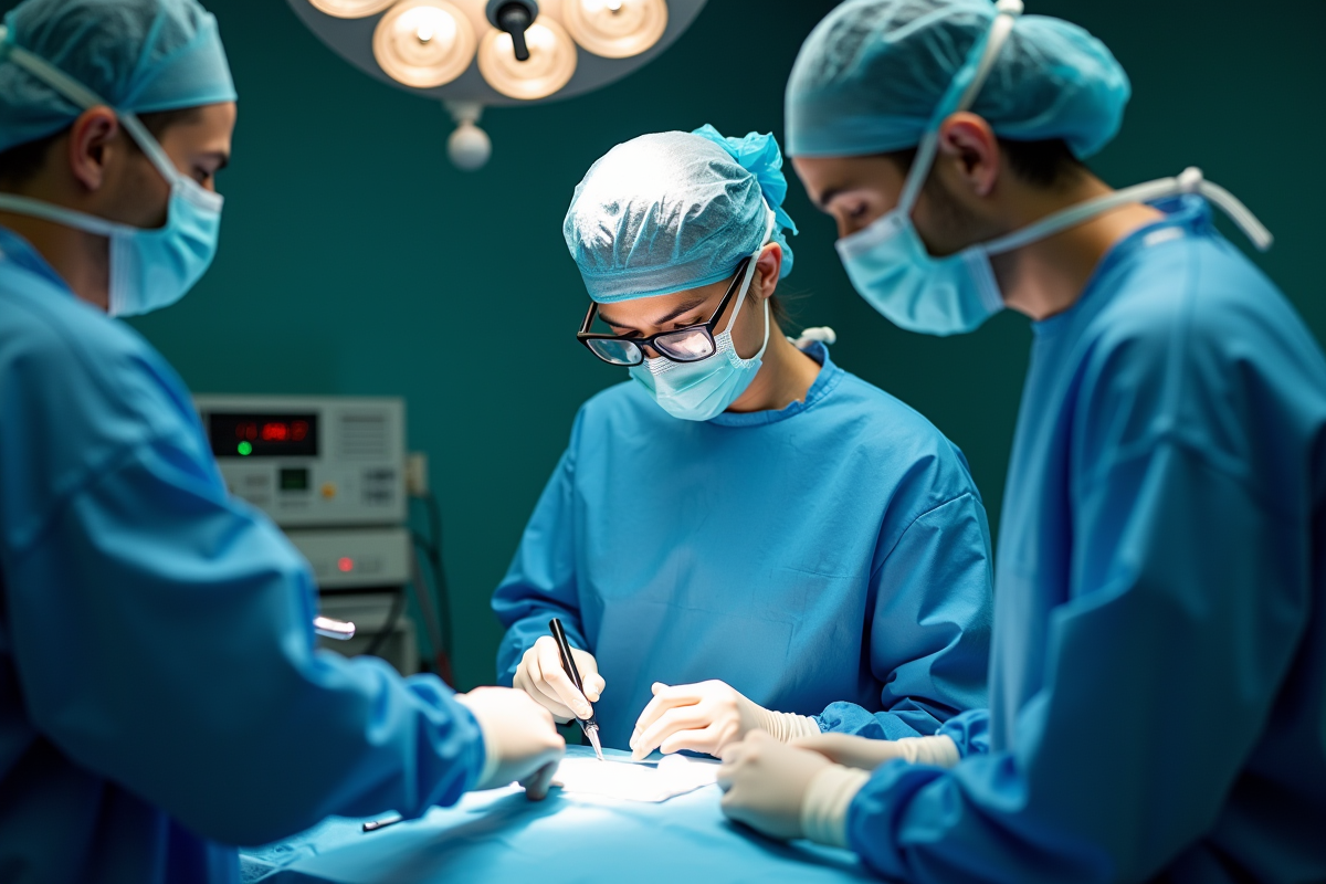 Chirurgien en blouse en pleine opération dans une salle d