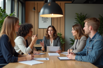 Groupe de collègues au bureau moderne en réunion