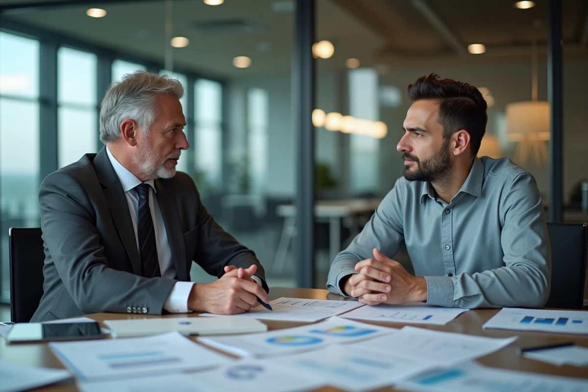 Conseiller en entrepreneuriat guidant un jeune entrepreneur sur les options de financement et le statut juridique