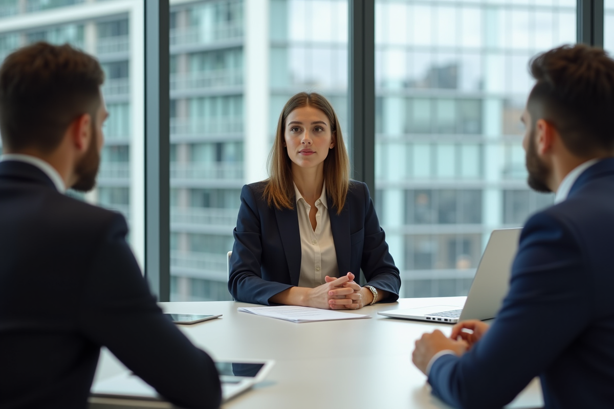 Jeunes fonctionnaires en réunion dans un bureau moderne
