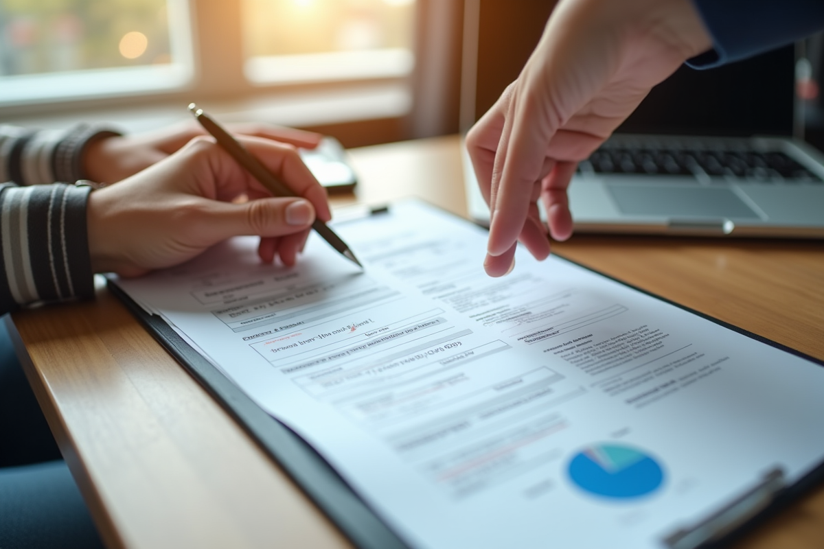 Echange de questionnaires fournisseurs sur un bureau en bois