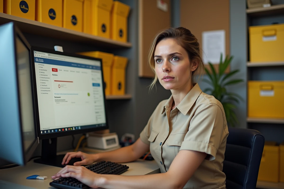 Employée de La Poste face à une erreur de connexion sur le portail extranet en agence