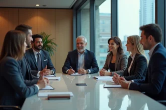 Groupe de professionnels en réunion dans un bureau moderne