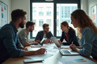 équipe marketing créative en réunion stratégique
