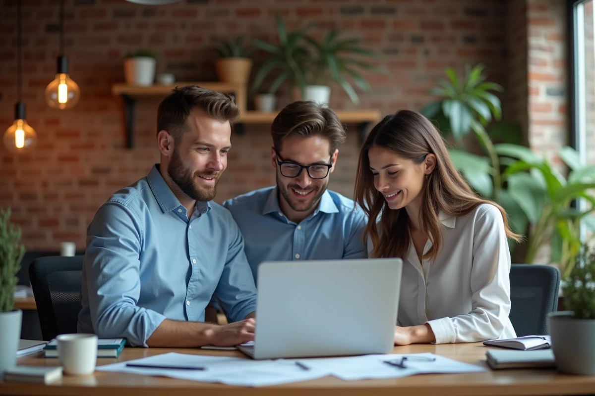 Équipe de jeunes professionnels de la finance collaborant sur un projet dans un cabinet d'audit