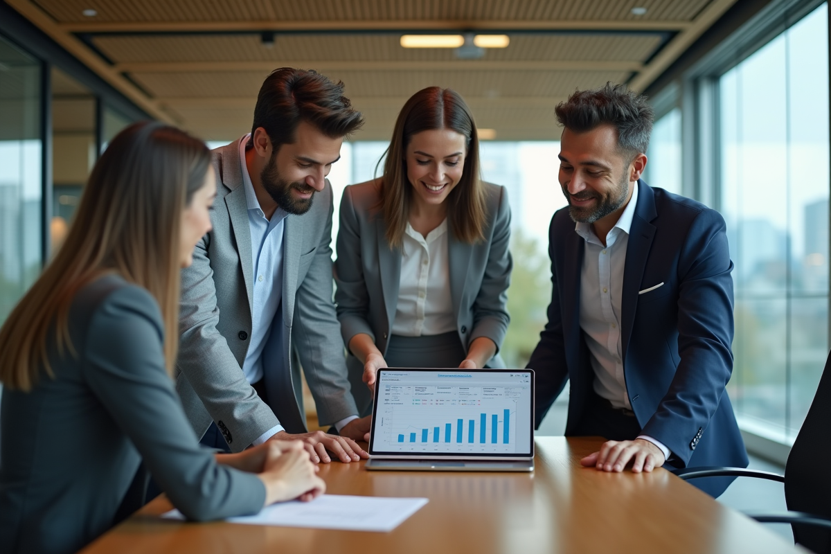 Groupe de professionnels analysant des données marketing