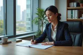 Femme d'affaires confiante dans un bureau moderne