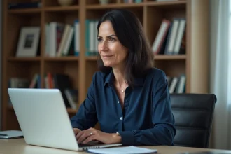 Femme d'âge moyen dans un bureau à domicile moderne