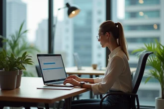 Femme en bureau ajustant son calendrier numérique