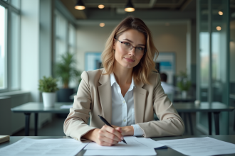 Femme d affaires concentrée dans un bureau moderne