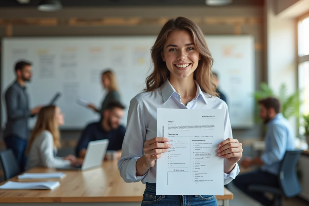 Jeune femme en tenue décontractée pointant un mémo personnalisé