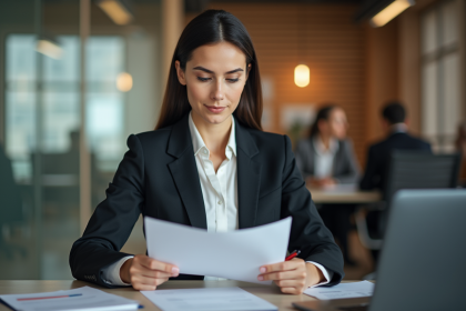 Femme d affaires en r&eacute;union dans un bureau moderne