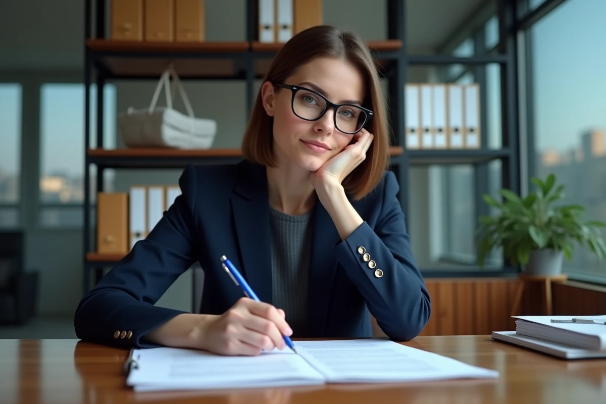 Femme d affaires signant un document dans son bureau professionnel
