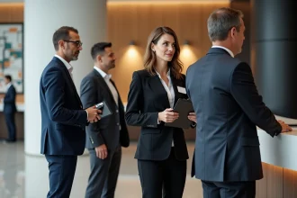 Groupe de professionnels à la réception lors d'un événement