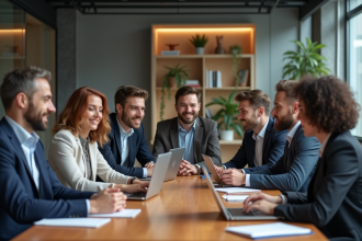 Groupe de professionnels collaborant dans un bureau moderne
