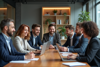 Groupe de professionnels collaborant dans un bureau moderne