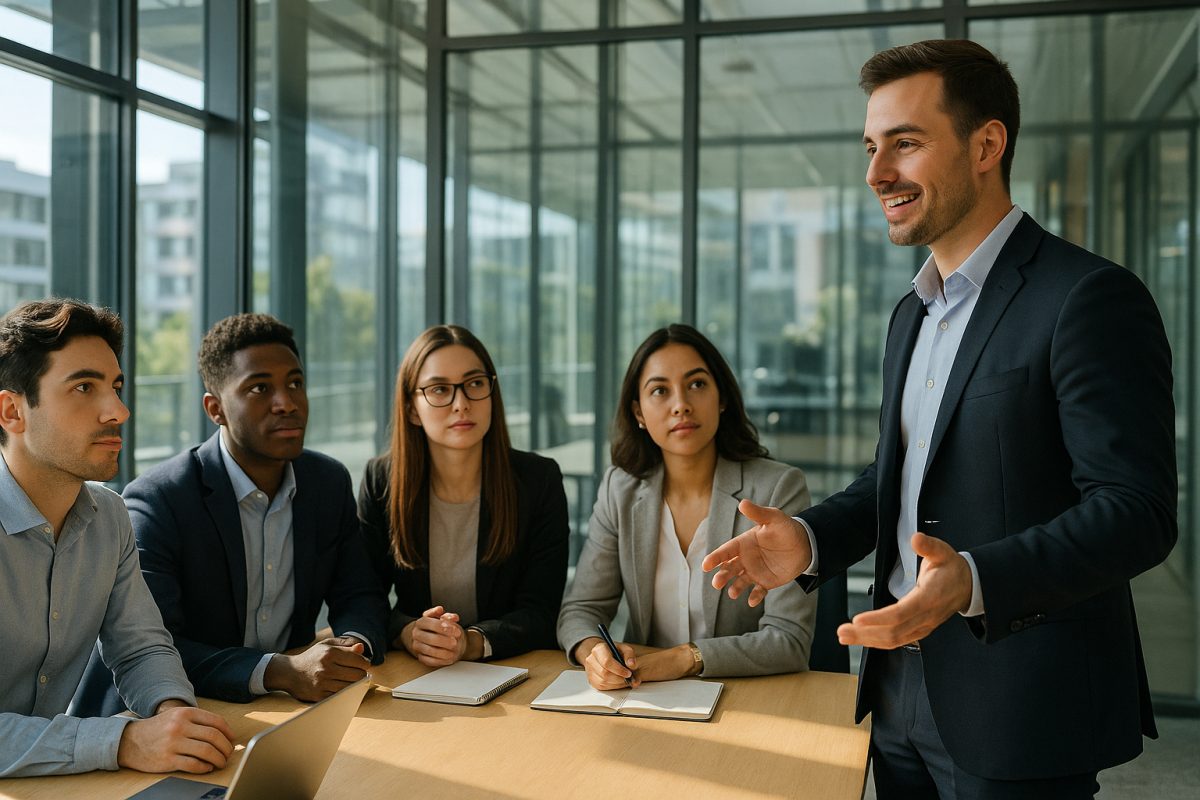 Groupe de jeunes professionnels dans un bureau lumineux