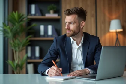 Homme d'affaires en costume dans un bureau moderne