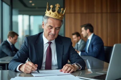 Homme d affaires couronn&eacute; en r&eacute;union strat&eacute;gique