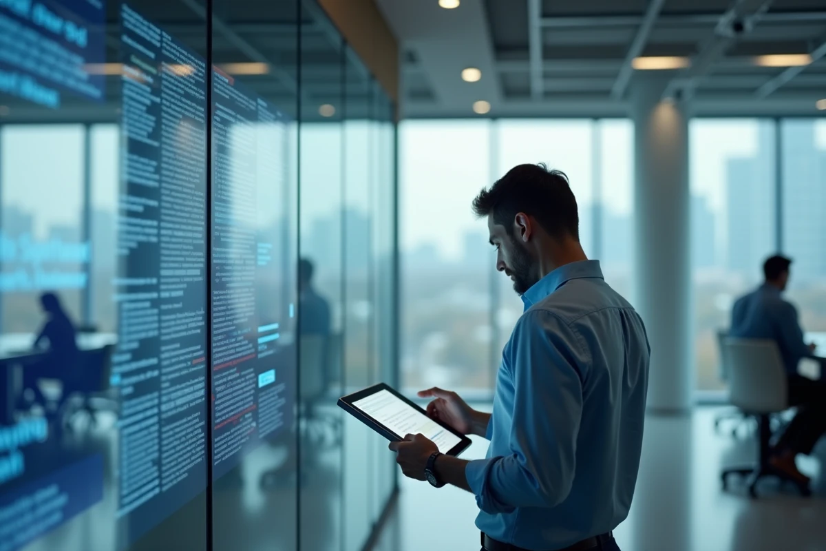Homme utilisant une tablette pour mettre &agrave; jour un calendrier