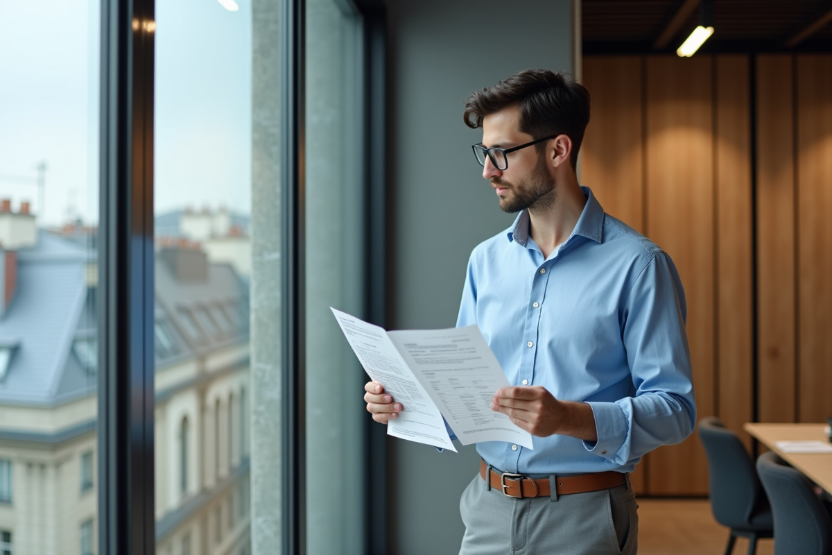 Jeune homme RH regardant des graphiques de salaire