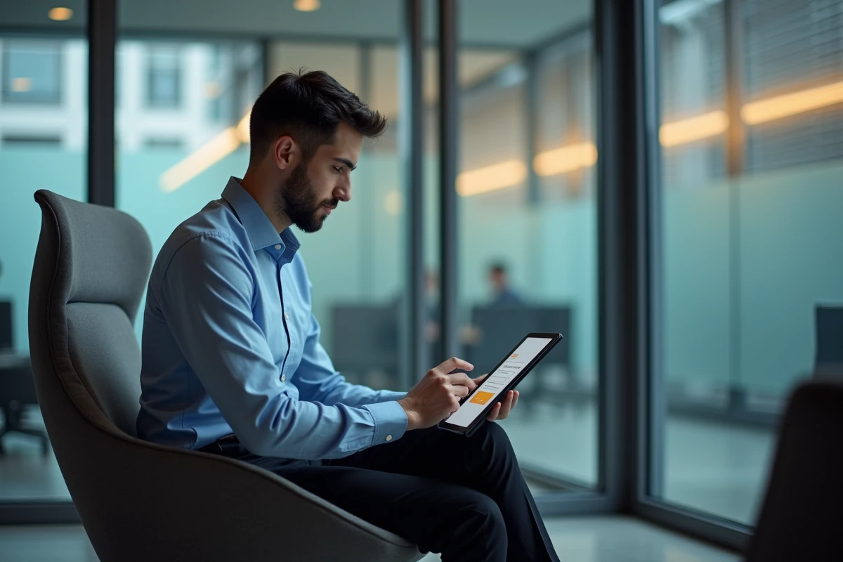 Jeune homme utilisant une tablette dans un espace professionnel