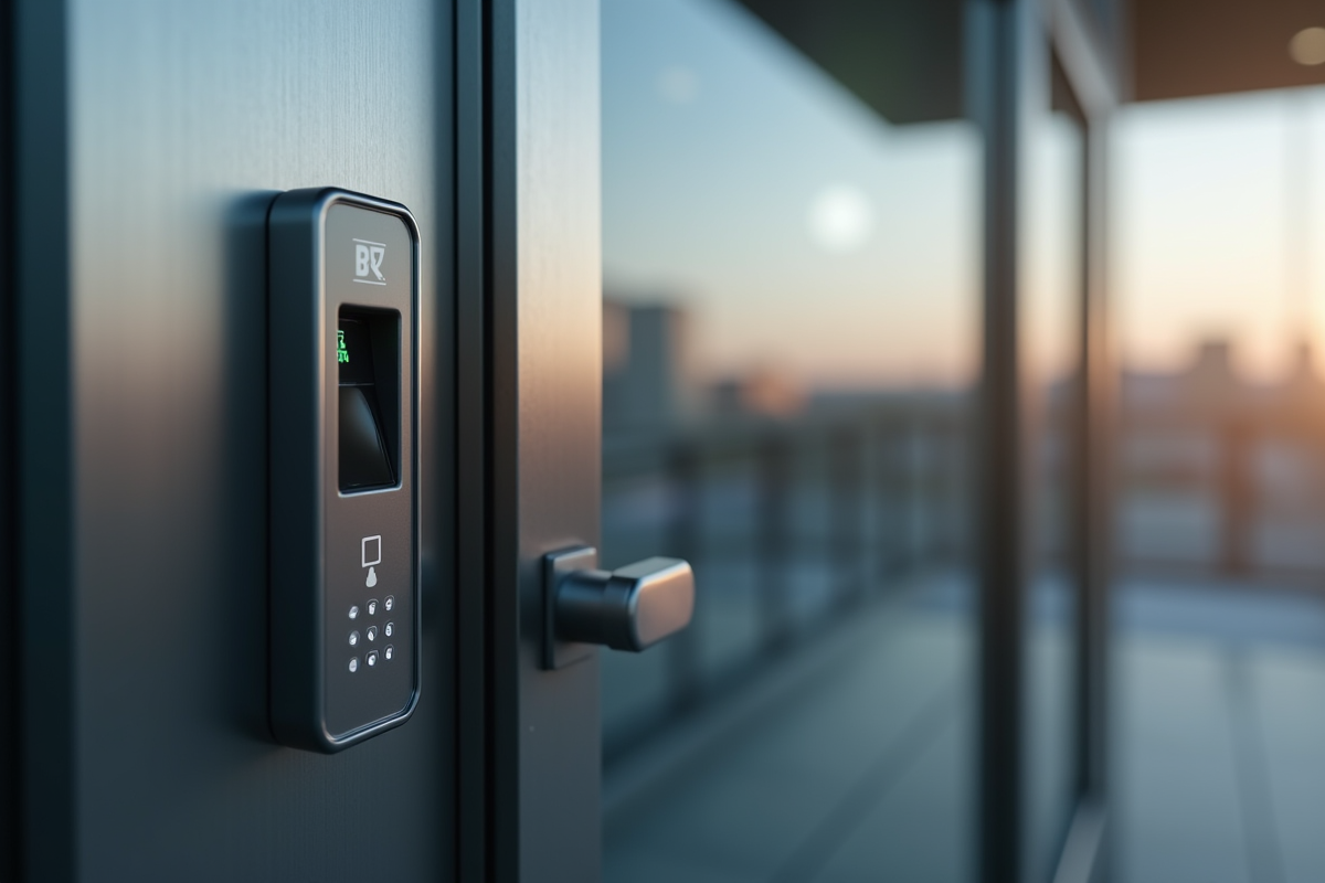 Porte en acier avec panneau de contrôle biométrique sécurisé