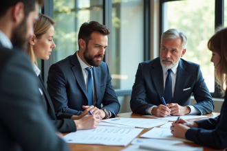 Réunion d'affaires avec un client attentif dans un bureau lumineux