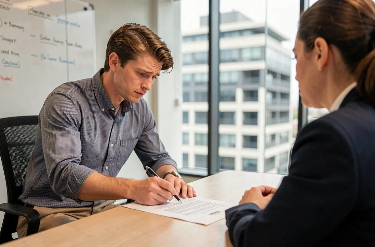 Salarié questionnant les clauses de son forfait jours avec son responsable RH en réunion