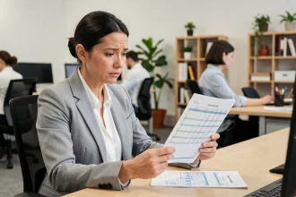 Salariée en forfait jours consultant son contrat de travail dans un bureau moderne