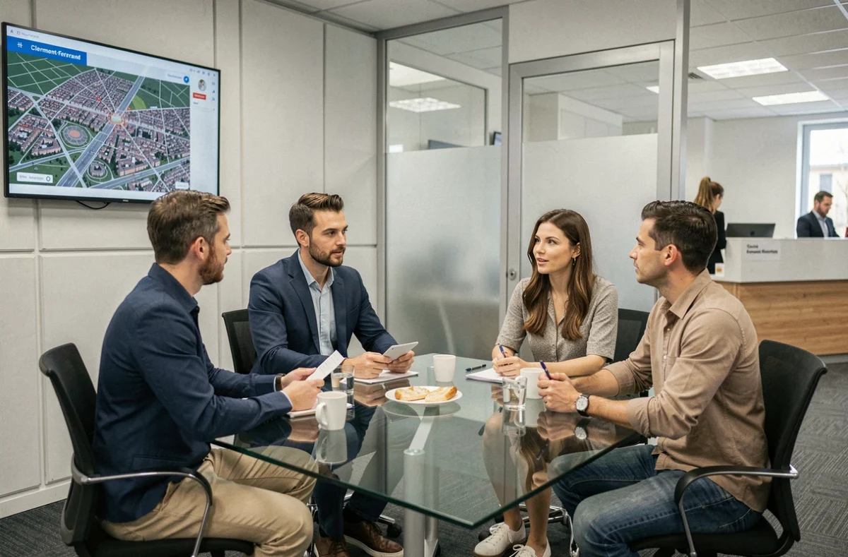 Réunion d'affaires dans une salle de réunion d'un bureau loué à Clermont-Ferrand