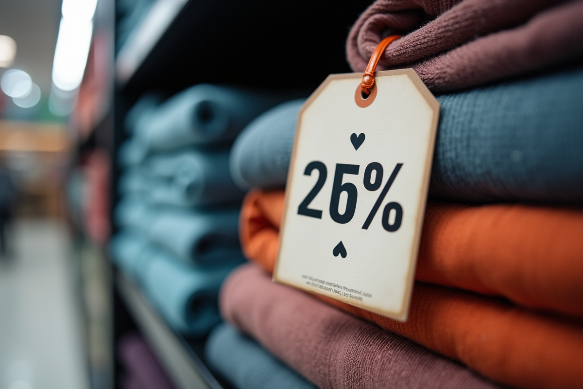 Gros plan sur une étiquette de réduction sur des vêtements